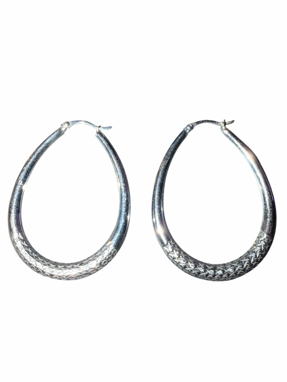 Sterling Silver Textured Teardrop Hoop Earrings - Women Jewelry